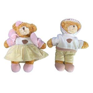 Set Of 2 Plush Teddy Bears In Outfits - Hooded Sweatshirt & Corduroy Pants + Pin